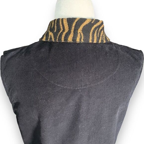 Vintage 90s Vest Safari Zebra Animal Print Button Down Tan Black Tapestry Shirt - Picture 5 of 9